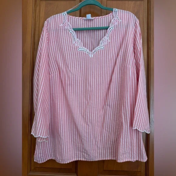 Liz Claiborne blouse pink white stripes size XXL - Picture 1 of 4